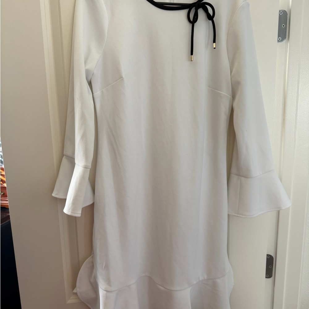 Karl Lagerfeld White Shift Dress with Black Trim and Bow